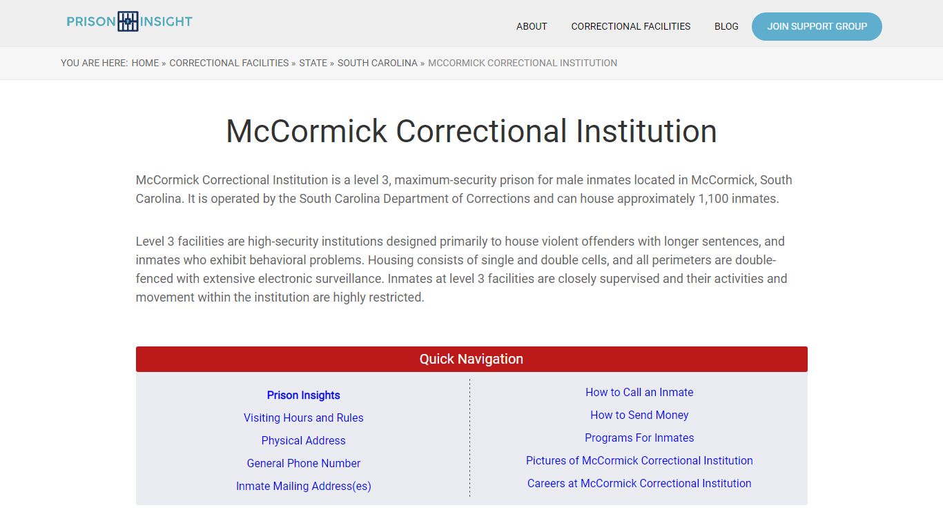 McCormick Correctional Institution - Prison Insight